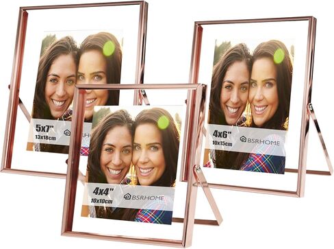 BSRHOME 5x7, 4x6, 4x4 Floating Picture Frames with Glass, Metal Photo frames for Freestanding Tabletop Display, Set of 3 Silver in Kuwait