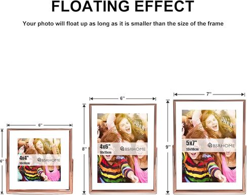 BSRHOME 5x7, 4x6, 4x4 Floating Picture Frames with Glass, Metal Photo frames for Freestanding Tabletop Display, Set of 3 Silver in Kuwait