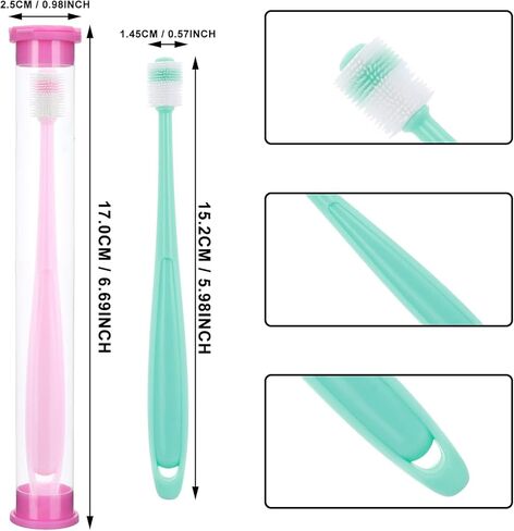طقم فرشاة أسنان للكلاب من تاكباك، 360 درجة، فرشاة أسنان للقطط ذات رائحة منعشة عميقة مع صندوق تخزين بمقبض من السيليكون، مجموعة العناية بأسنان القطط والكلاب ونظافة الفم للحيوانات الأليفة (وردي + أزرق) in Kuwait
