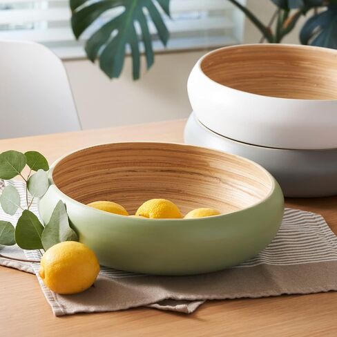 Fruit Bowl for Kitchen Counter – Handmade Spun Bamboo, Large 11.75" Fruit Basket, Eco-Friendly Decorative Serving Bowl for Home Decor, Produce Storage & Centerpiece (Gray) in Saudi Arabia