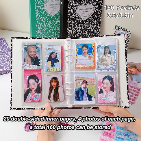ألبوم صور SZHTSWU A5 Binder Kpop مع 20 قطعة داخلية لألبوم الصور مقاس 3 بوصات في أوراق فضفاضة قابلة لإعادة الملء 6 حلقات بنمط حجري غطاء غلاف بطاقة الصور الفوتوغرافية لتخزين بطاقات الصور، أخضر in Kuwait
