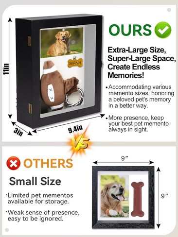 إطار تذكاري للحيوانات الأليفة من Bigmeta - صندوق ظل تذكاري خشبي للحيوانات الأليفة يُثبت على الحائط، إطار لتذكر الكلاب، هدايا تعاطف للحيوانات الأليفة لأصحاب الحيوانات الأليفة بسبب فقدان الكلاب والقطط وأطواق الصور والألعاب المفضلة in Kuwait
