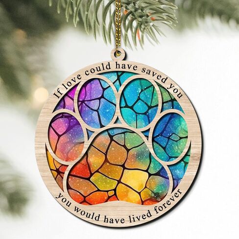 Hyturtle Pet Memorial Suncatcher Gifts for Loss of Dog Cat - Paw Dog Cat Memorial Ornament - Pet Memorial Gifts, Sympathy Remembrance Gifts for Loss of Pet, Pet Memorial Gifts for Christmas in Saudi Arabia