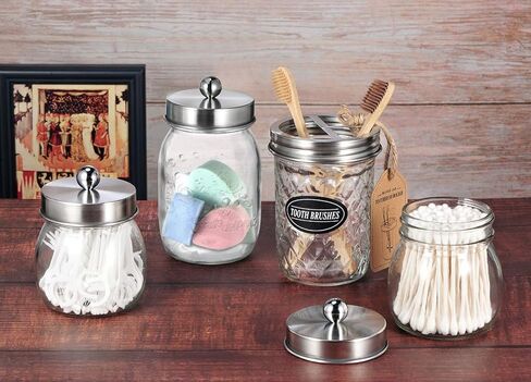Mason Jar Apothecary Storage Lids - Jars NOT Included - Bathroom Accessory Lids for Modern Farmhouse Bathroom Decor - Rustproof Stainless Steel Lid with Waterproof Stickers / 2-Pack (Bronze) in Kuwait