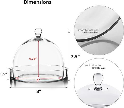 CYS EXCEL Bell Dome Cloche بقاعدة زجاجية (الارتفاع: 7.5 بوصة العرض: 8 بوصة) | خيارات متعددة الحجم لعرض حلوى الكيك | غطاء نبات جرة تررم in Kuwait