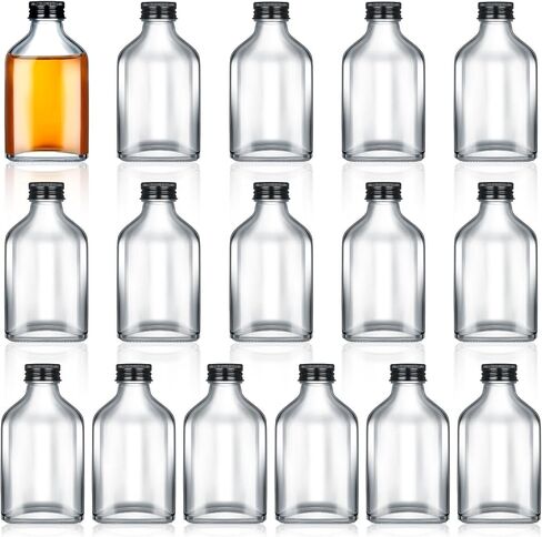 Patelai Mini Liquor Bottles Reusable Glass Flask Bottles with Black Caps Clear Empty Alcohol Shot Bottles Small Champagne Bottles DIY Gift for Valentine Birthday Weddings Party Favors(50 ml, 32 Pcs) in Saudi Arabia