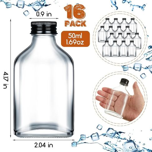 Patelai Mini Liquor Bottles Reusable Glass Flask Bottles with Black Caps Clear Empty Alcohol Shot Bottles Small Champagne Bottles DIY Gift for Valentine Birthday Weddings Party Favors(50 ml, 32 Pcs) in Saudi Arabia