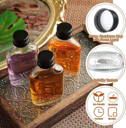 Patelai Mini Liquor Bottles Reusable Glass Flask Bottles with Black Caps Clear Empty Alcohol Shot Bottles Small Champagne Bottles DIY Gift for Valentine Birthday Weddings Party Favors(50 ml, 32 Pcs) in Saudi Arabia