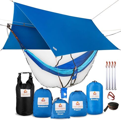 أرجوحة ممتازة من Cushy Camper مع ذبابة مطر، وشبكة حشرات، وأشرطة شجرة، وحقيبة جافة - نظام أرجوحة تخييم كامل مع شبكة حشرات شبكية - مجموعة كومبو خارجية مع حزمة ذبابة المطر لحقائب الظهر... in Saudi Arabia