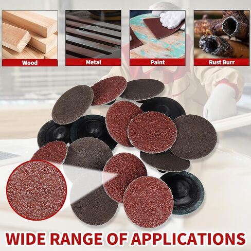 SI FANG 100 قطعة 1 بوصة تغيير سريع لفة قفل القرص أقراص صنفرة أكسيد الألومنيوم أقراص خشنة حبيبات R نوع قرص تكييف السطح لمطحنة القالب، إعداد السطح، الطحن والتلميع (60 حبيبة حمراء أو رمادي داكن) in Kuwait
