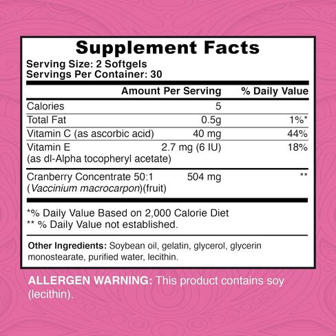 Nutrilife Plus Cranberry Extract Immune Support Supplement - Cranberry Softgels W/Vitamin C, E, & Cranberry Concentrate - Cranberry Supplement for Urinary Tract Health, Bladder, & Kidney Support in Saudi Arabia