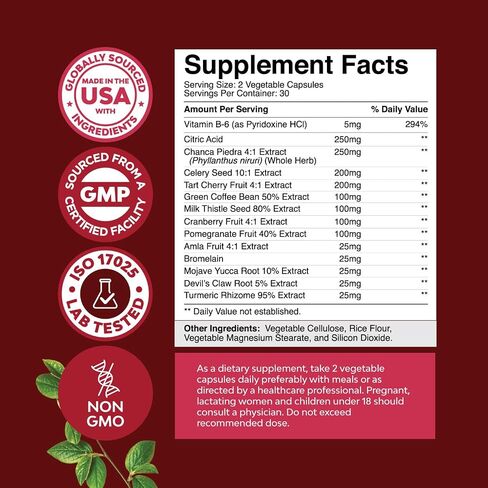Uric Acid Vitamins for Men and Women – Herbal Full Body Cleanse Joint Support Muscle Recovery and Kidney Support Supplement - Dietary Supplement Pure Tart Cherry Milk Thistle and Bromelain Antioxidant in Saudi Arabia