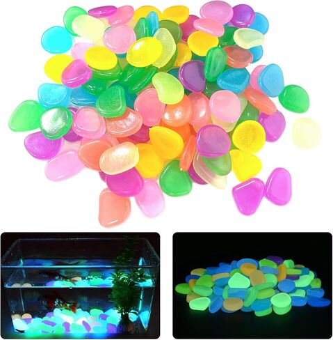 hautllaif 100PC Glow-in-The-Dark Pebbles, Mixed Colour Glow-in-The-Dark Stones for Garden, Fish Tank Aquarium, Flower Pot, Bonsai Decoration in Kuwait