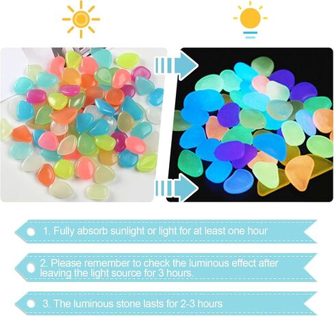 hautllaif 100PC Glow-in-The-Dark Pebbles, Mixed Colour Glow-in-The-Dark Stones for Garden, Fish Tank Aquarium, Flower Pot, Bonsai Decoration in Kuwait