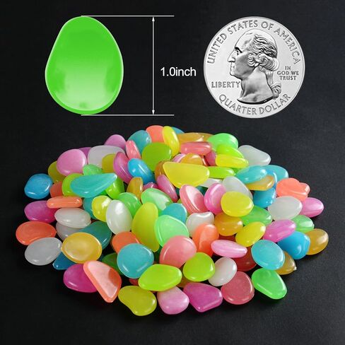 hautllaif 100PC Glow-in-The-Dark Pebbles, Mixed Colour Glow-in-The-Dark Stones for Garden, Fish Tank Aquarium, Flower Pot, Bonsai Decoration in Kuwait