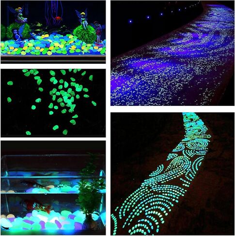 hautllaif 100PC Glow-in-The-Dark Pebbles, Mixed Colour Glow-in-The-Dark Stones for Garden, Fish Tank Aquarium, Flower Pot, Bonsai Decoration in Kuwait