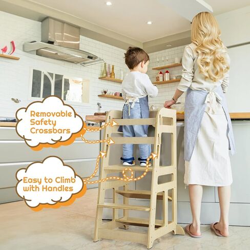 مقعد مطبخ مساعد للاطفال من سن 1-6 سنوات، متجر بقالة خشبي للعب التظاهري، مقعد تعليمي على الطاولة مع قضبان امان مزدوجة، مقعد مونتيسوري للاطفال هدايا عيد الميلاد والكريسماس in Kuwait