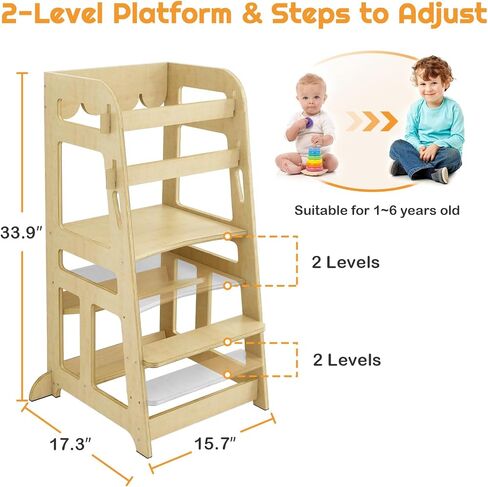 مقعد مطبخ مساعد للاطفال من سن 1-6 سنوات، متجر بقالة خشبي للعب التظاهري، مقعد تعليمي على الطاولة مع قضبان امان مزدوجة، مقعد مونتيسوري للاطفال هدايا عيد الميلاد والكريسماس in Kuwait