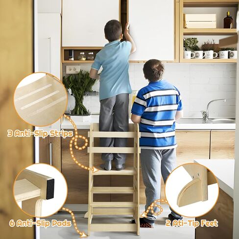 مقعد مطبخ مساعد للاطفال من سن 1-6 سنوات، متجر بقالة خشبي للعب التظاهري، مقعد تعليمي على الطاولة مع قضبان امان مزدوجة، مقعد مونتيسوري للاطفال هدايا عيد الميلاد والكريسماس in Kuwait