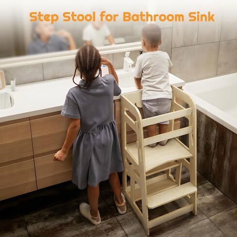 مقعد مطبخ مساعد للاطفال من سن 1-6 سنوات، متجر بقالة خشبي للعب التظاهري، مقعد تعليمي على الطاولة مع قضبان امان مزدوجة، مقعد مونتيسوري للاطفال هدايا عيد الميلاد والكريسماس in Kuwait