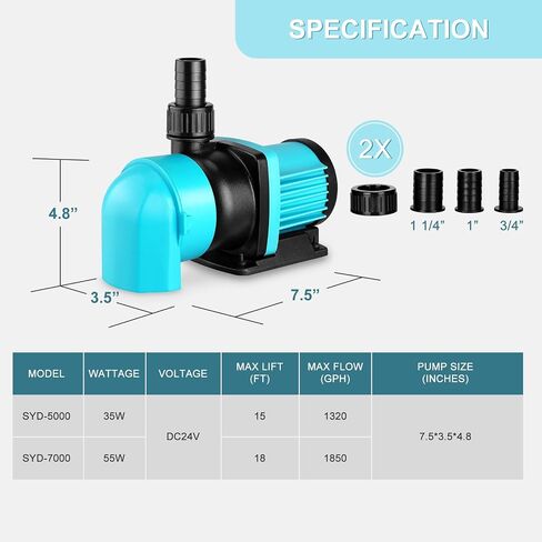 660GPH Aquarium Return pump with LCD display controller, DC 24V 25W aquarium pump for saltwater freshwater aquarium,fish tank,sump,20 speeds ECO Quiet Submersible and inline pump in Kuwait