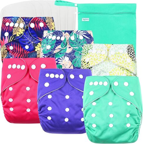 Leekalos Cloth Diapers Reusable for Boys and Girls, Baby Diaper Cloth with Inserts & Wet Bag One Size in Saudi Arabia