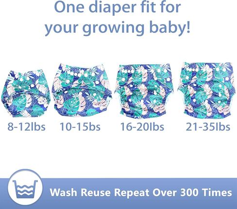 Leekalos Cloth Diapers Reusable for Boys and Girls, Baby Diaper Cloth with Inserts & Wet Bag One Size in Saudi Arabia