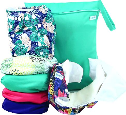 Leekalos Cloth Diapers Reusable for Boys and Girls, Baby Diaper Cloth with Inserts & Wet Bag One Size in Saudi Arabia
