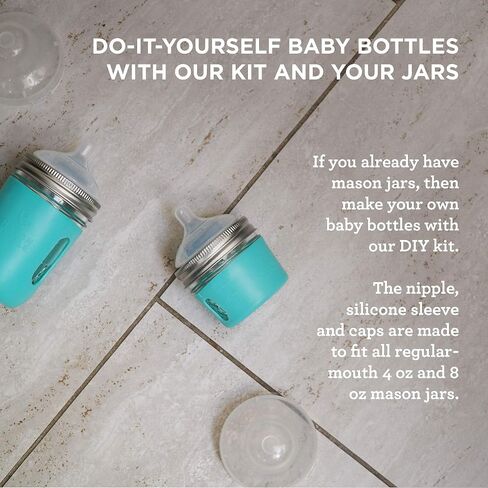 4 أوقيات. مجموعة زجاجات ماسون DIY: زجاجات أطفال زجاجية خالية من مادة BPA يمكنك صنعها بنفسك باستخدام برطمانات ماسون من المنزل، مصنوعة في الولايات المتحدة الأمريكية. in Kuwait