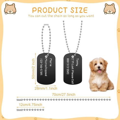 Military Dog Tags Set Blank Bulk Aluminum Blank Dog Tags Ball Steel Chain Rectangle Metal Stamping Tags for DIY Decorative Craft Pet Dog Identification Tags Supplies, Black(200 Sets) in Kuwait
