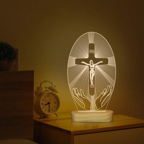 Baptism Gifts for Boys, Jesus Decor, Jesus Cross Night Night, USB Power Warm Colors Bedside Lamp for Baptism Decorations in Kuwait