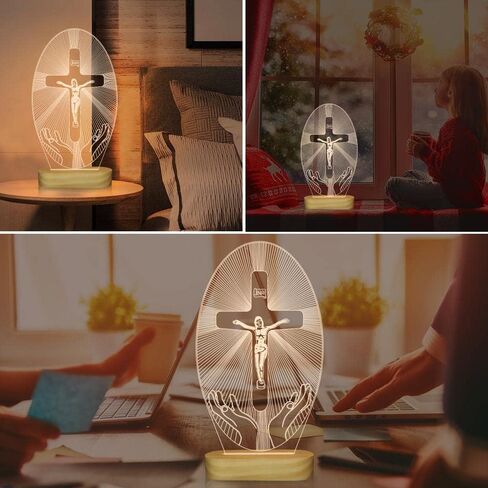 Baptism Gifts for Boys, Jesus Decor, Jesus Cross Night Night, USB Power Warm Colors Bedside Lamp for Baptism Decorations in Kuwait