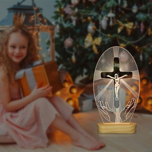 Baptism Gifts for Boys, Jesus Decor, Jesus Cross Night Night, USB Power Warm Colors Bedside Lamp for Baptism Decorations in Kuwait
