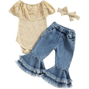 VISGOGO Baby Toddler Newborn Girl Outfits Fall Winter 3 6 9 12 18 Months Floral Print Bell Bottoms Pants for Girls in Kuwait