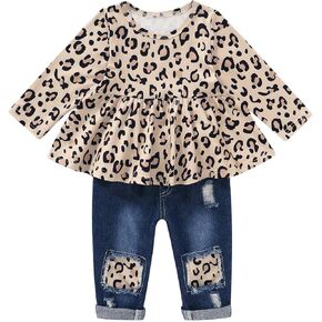 SANMIO Girl Clothes Outfits, Cute Toddler Baby Ruffle Sleeve Floral T-Shirt Tops with Ripped Jeans Pants Set