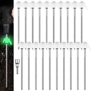 Yaocom 20 Pcs 8" Screw in Tent Stakes Heavy Duty Tent Stakes Drillable Ground Anchors Screw Metal Tents Pegs Threaded Tents Spikes with Head Driver for Swing Inflatable Decor in Kuwait