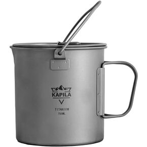 KAPILA 300ml -750ml Titanium Cup/Pot Lightweight Backpacking Camping Mug Foldable Handle Titanium Pot with Lid Camping Hiking Picnic Open Fire Cooking (300ML) in Saudi Arabia