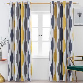 MeZQ Blackout Curtains 96 inches Long 2 Panels Set Wave Pattern Drapes, Navy, 52" W x 96" L in Kuwait