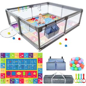 Global V-Bien Baby Playpen, 79" X 71" Extra Large Baby Play Yards with Mat, Safety Play Pens for Babies and Toddlers, Indoor&Outdoor Baby Girl Fence Play Pin Area with Zipper Gate/Visible Mesh in Saudi Arabia