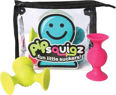 Fat Brain PipSquigz Bundle - 6 Piece Baby Rattle Suction Cup Toys, BPA-Free Sensory Toy Set with Storage Bag - Silicone Bath Toys in Saudi Arabia