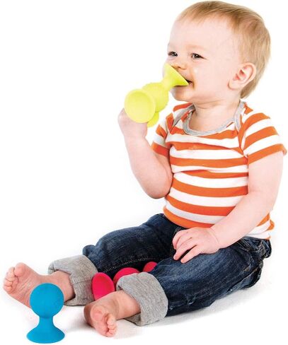 Fat Brain PipSquigz Bundle - 6 Piece Baby Rattle Suction Cup Toys, BPA-Free Sensory Toy Set with Storage Bag - Silicone Bath Toys in Saudi Arabia
