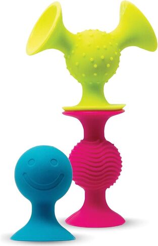 Fat Brain PipSquigz Bundle - 6 Piece Baby Rattle Suction Cup Toys, BPA-Free Sensory Toy Set with Storage Bag - Silicone Bath Toys in Saudi Arabia
