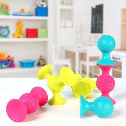 Fat Brain PipSquigz Bundle - 6 Piece Baby Rattle Suction Cup Toys, BPA-Free Sensory Toy Set with Storage Bag - Silicone Bath Toys in Saudi Arabia