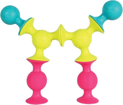 Fat Brain PipSquigz Bundle - 6 Piece Baby Rattle Suction Cup Toys, BPA-Free Sensory Toy Set with Storage Bag - Silicone Bath Toys in Saudi Arabia