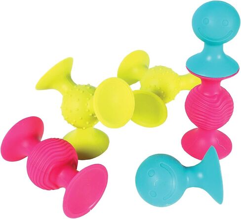 Fat Brain PipSquigz Bundle - 6 Piece Baby Rattle Suction Cup Toys, BPA-Free Sensory Toy Set with Storage Bag - Silicone Bath Toys in Saudi Arabia