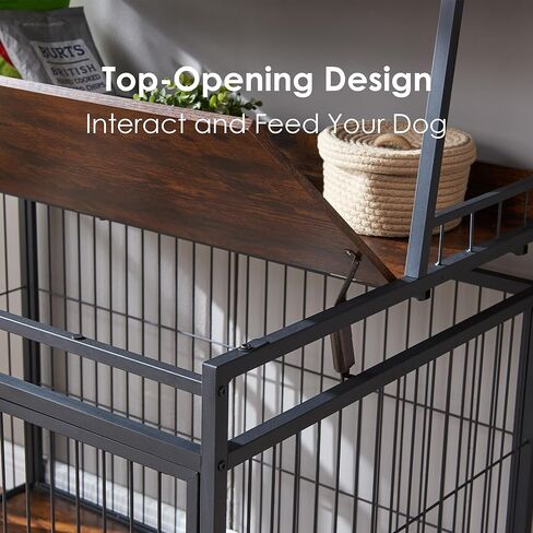 Sufulaa Furniture Style Dog Crate for Large Dog, Heavy Duty Anti-Chew Dog Kennel Furniture with 3 Doors, Wooden Indoor Basic Dog Cage with 3-Layer Storage Shelves (Rustic Brown Wood Grain, Large) in Kuwait