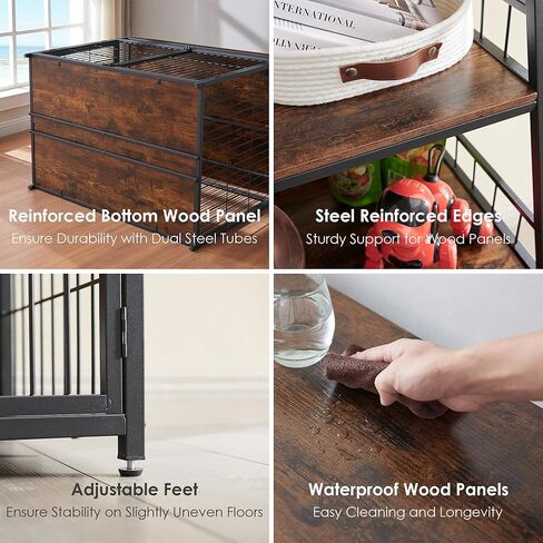 Sufulaa Furniture Style Dog Crate for Large Dog, Heavy Duty Anti-Chew Dog Kennel Furniture with 3 Doors, Wooden Indoor Basic Dog Cage with 3-Layer Storage Shelves (Rustic Brown Wood Grain, Large) in Kuwait