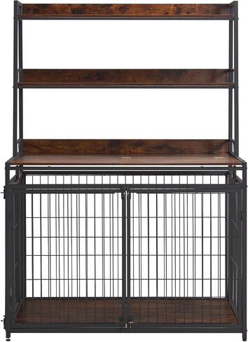 Sufulaa Furniture Style Dog Crate for Large Dog, Heavy Duty Anti-Chew Dog Kennel Furniture with 3 Doors, Wooden Indoor Basic Dog Cage with 3-Layer Storage Shelves (Rustic Brown Wood Grain, Large) in Kuwait