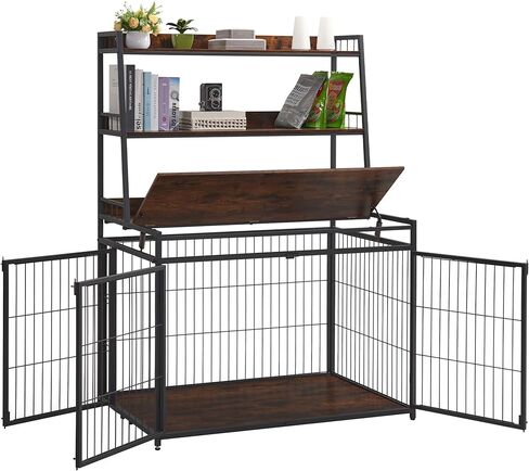 Sufulaa Furniture Style Dog Crate for Large Dog, Heavy Duty Anti-Chew Dog Kennel Furniture with 3 Doors, Wooden Indoor Basic Dog Cage with 3-Layer Storage Shelves (Rustic Brown Wood Grain, Large) in Kuwait
