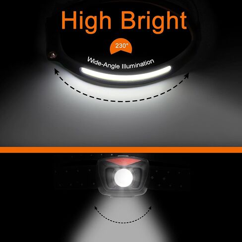 Headlamp Flashlight, 2Pack Rechargeable LED Headlamps 1200Lumens 2 COB 230°Wide Beam Headlight with Motion Sensor Bright 5 Modes Lightweight Waterproof Head Lamp for Outdoor Running, Camping Hiking in Kuwait